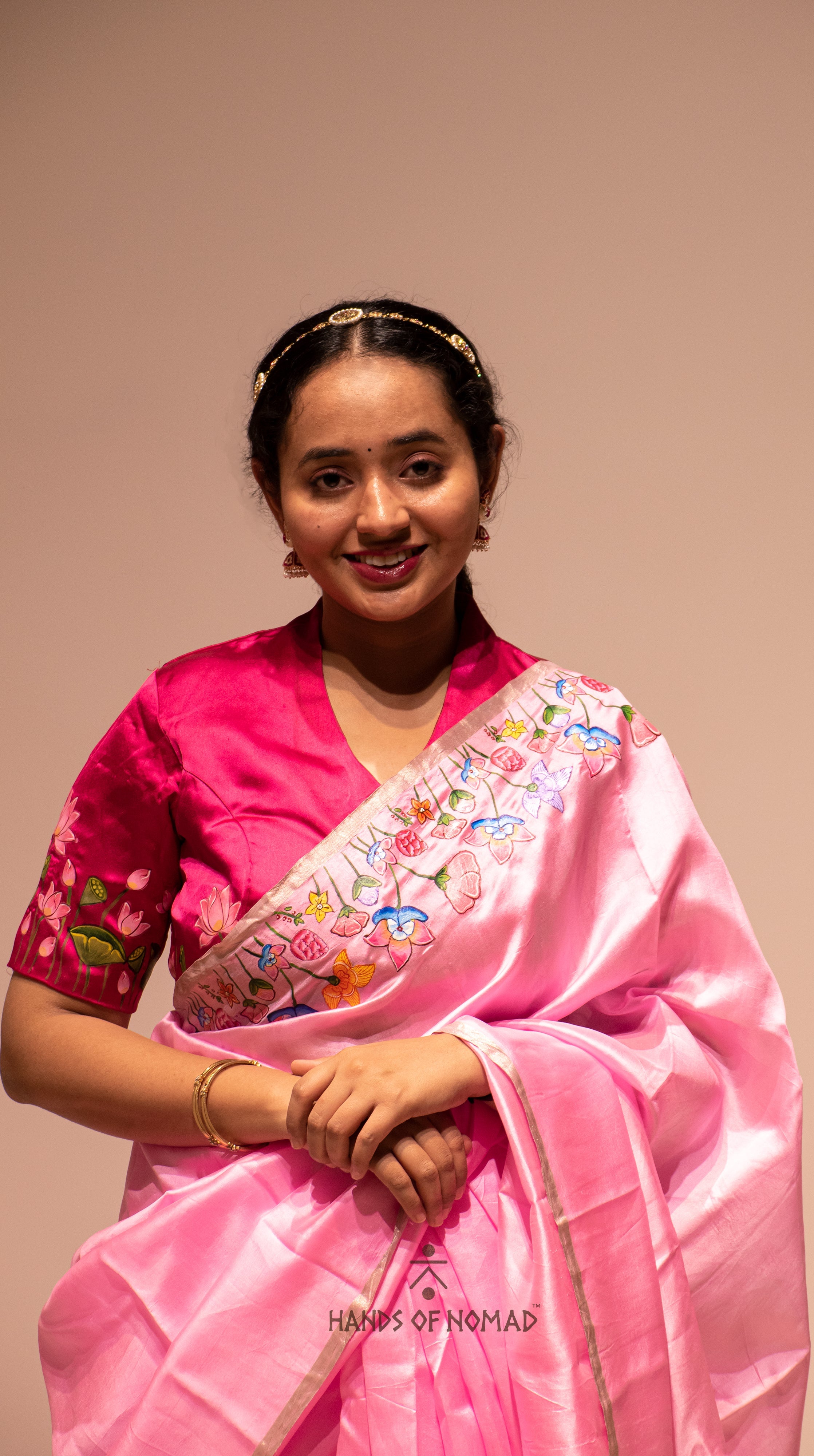 Light Pink Hand Painted Pichwai Silk Saree