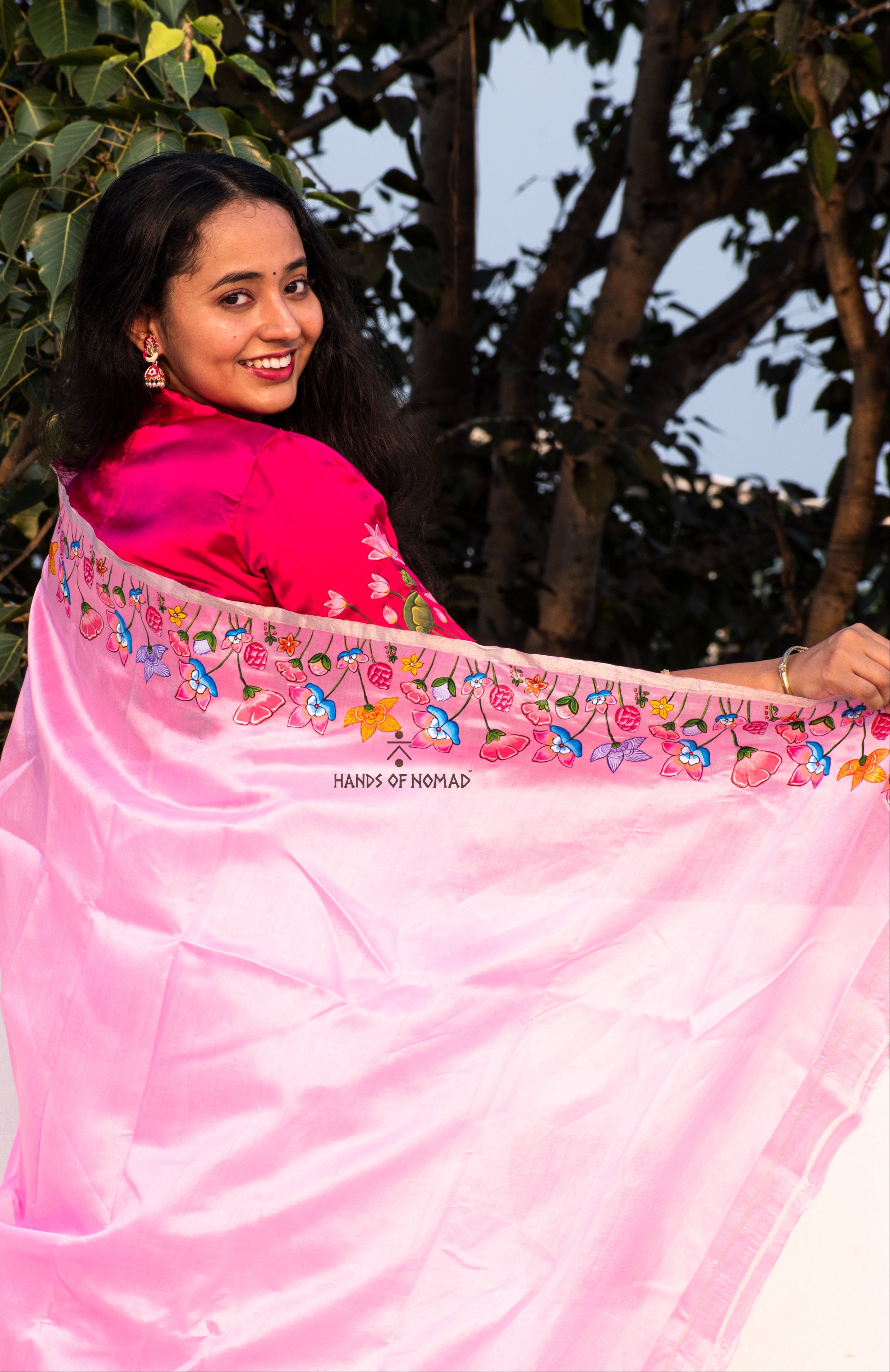 Light Pink Hand Painted Pichwai Silk Saree