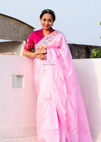 Light Pink Hand Painted Pichwai Silk Saree