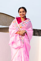 Light Pink Hand Painted Pichwai Silk Saree
