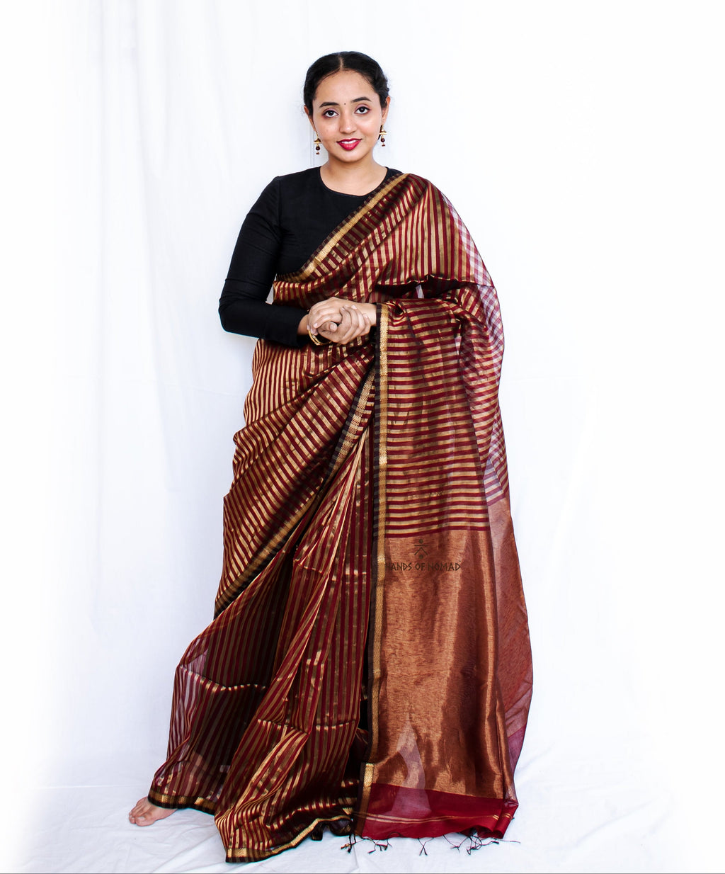 Maroon Cotton Silk Maheshwari Saree