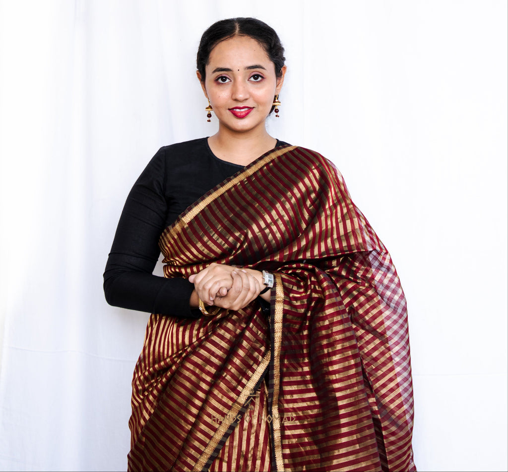 Maroon Cotton Silk Maheshwari Saree