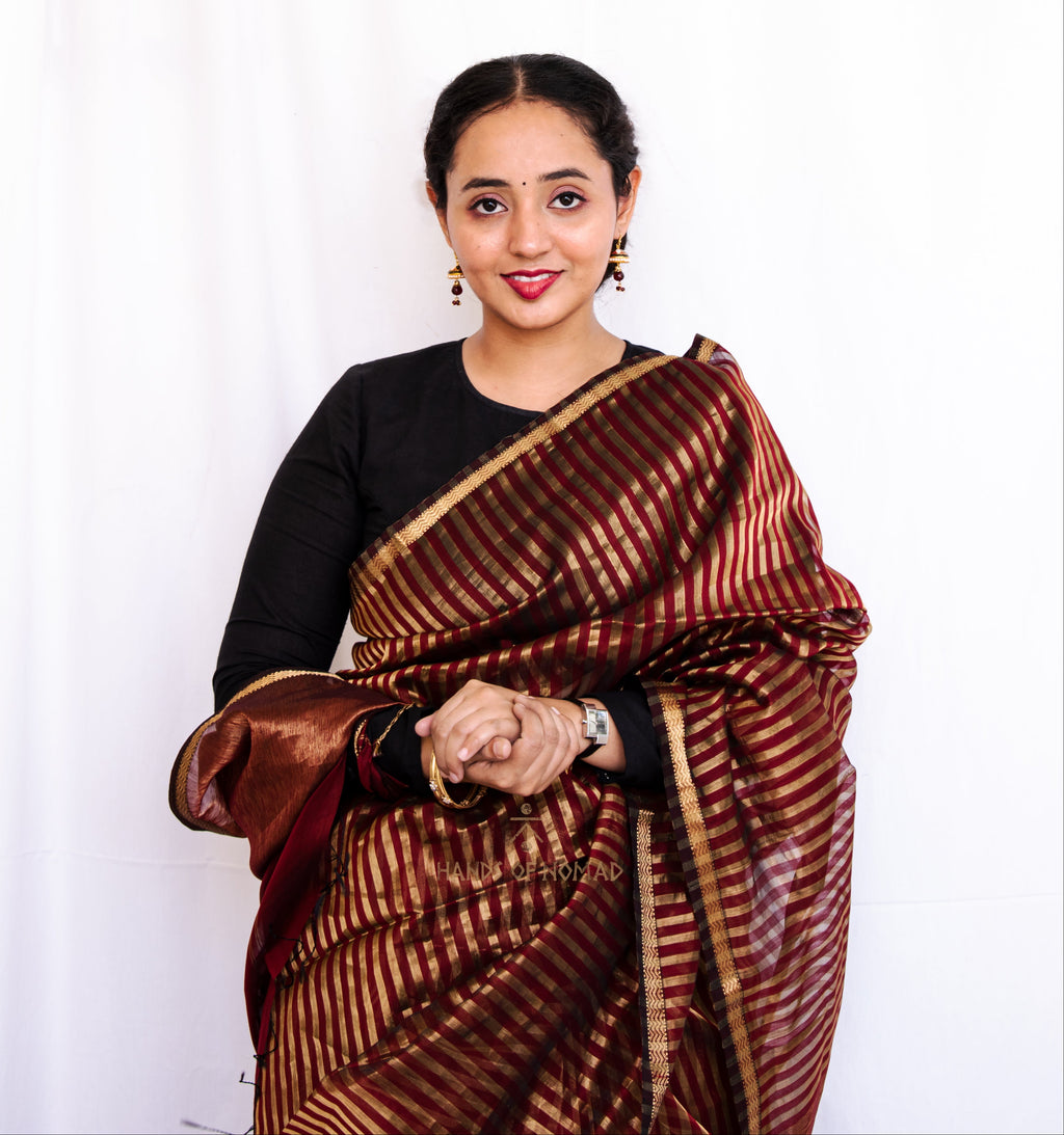 Maroon Cotton Silk Maheshwari Saree