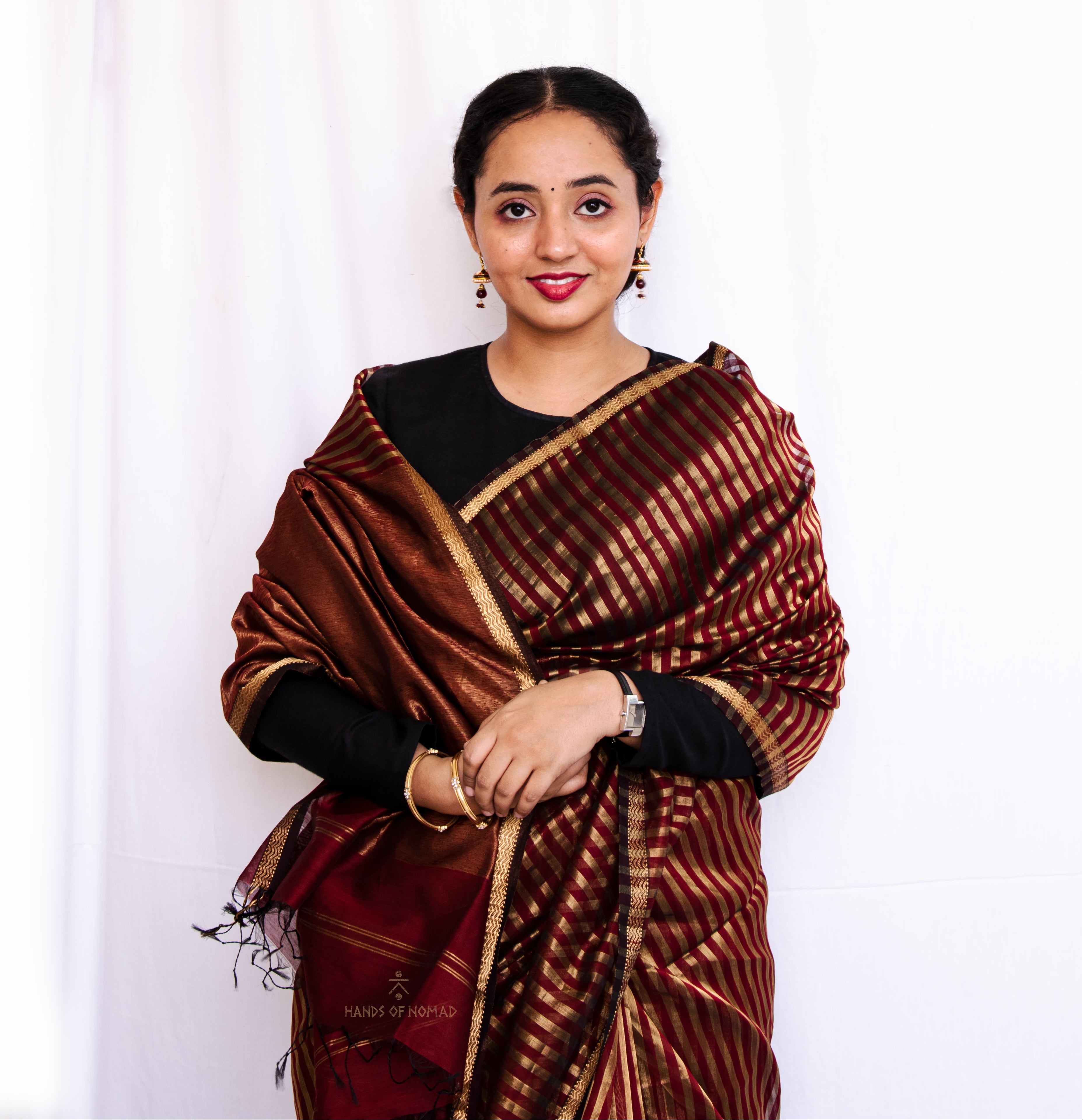 Maroon Cotton Silk Maheshwari Saree