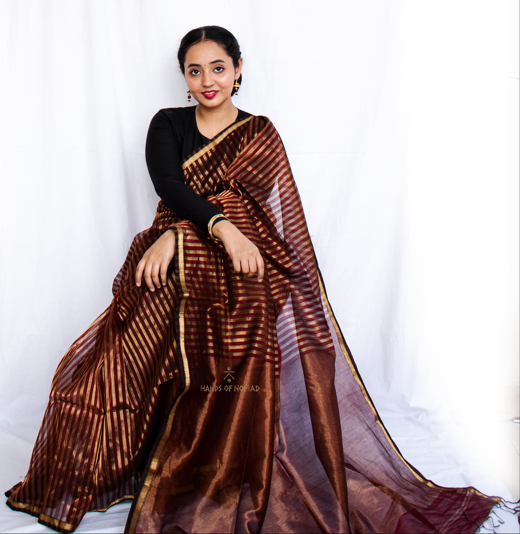 Maroon Cotton Silk Maheshwari Saree