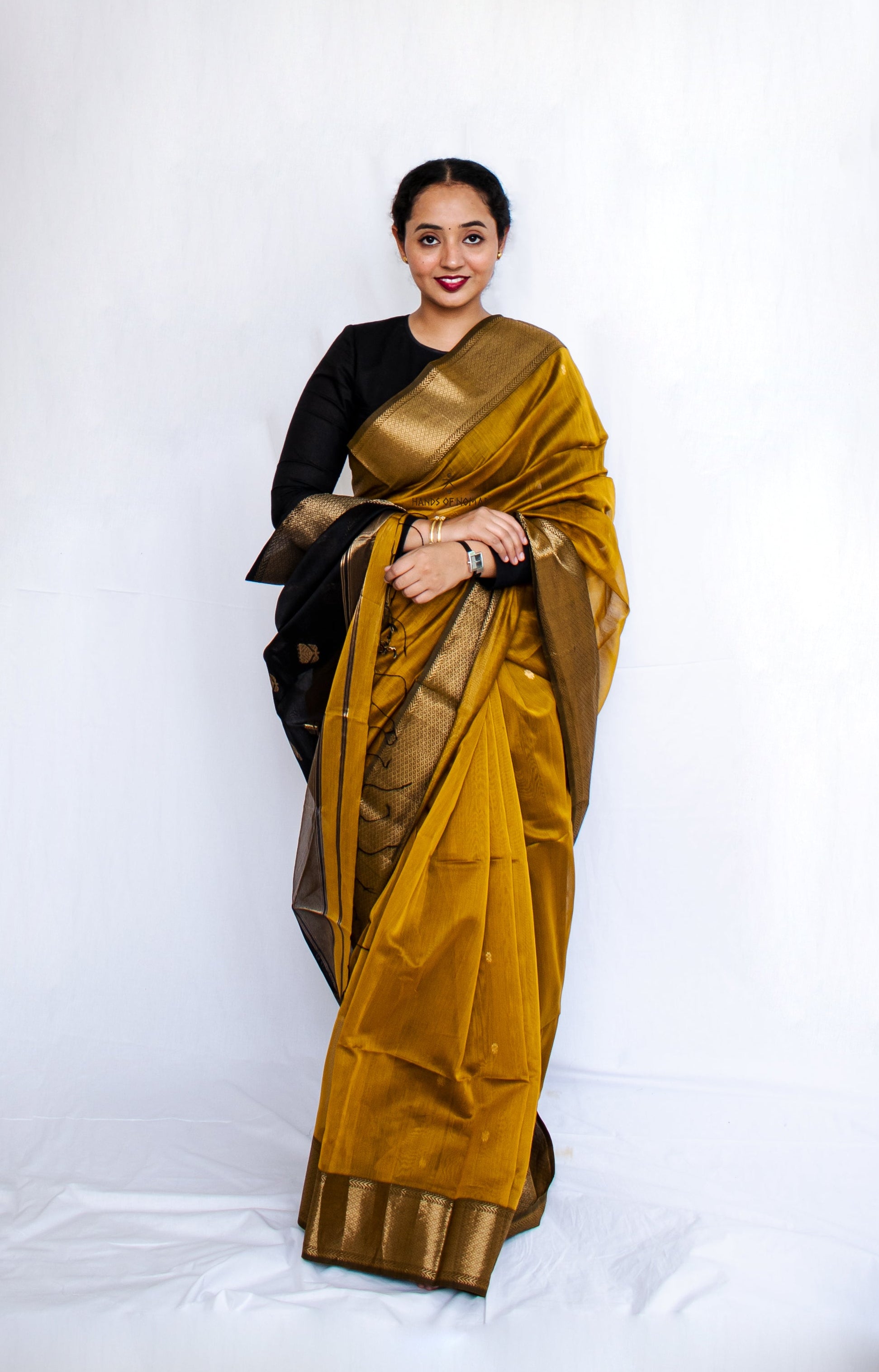 Mustard Cotton Silk Maheshwari Saree
