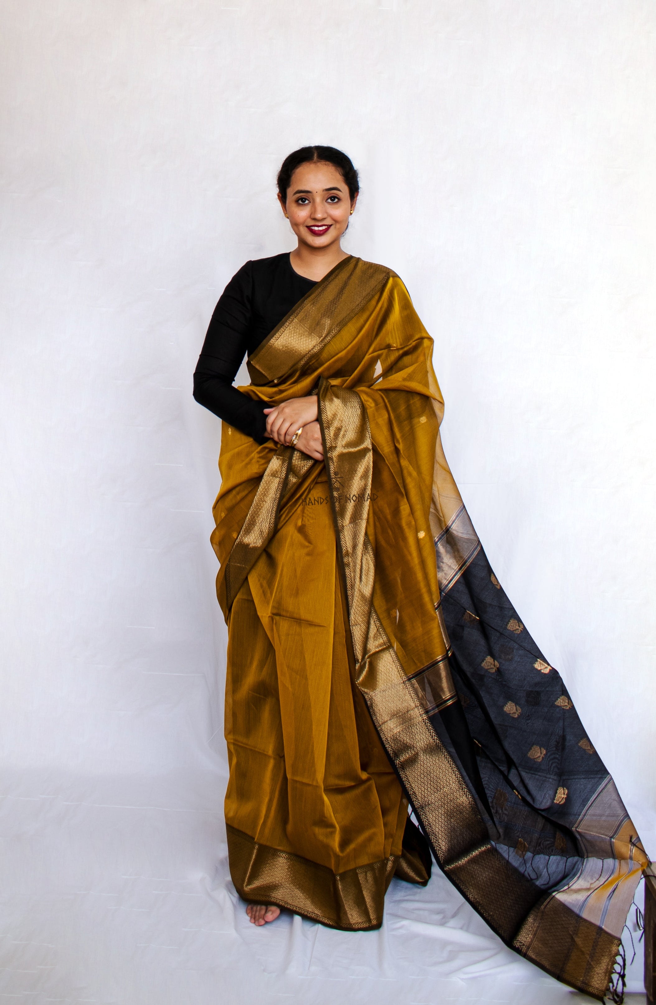 Mustard Cotton Silk Maheshwari Saree