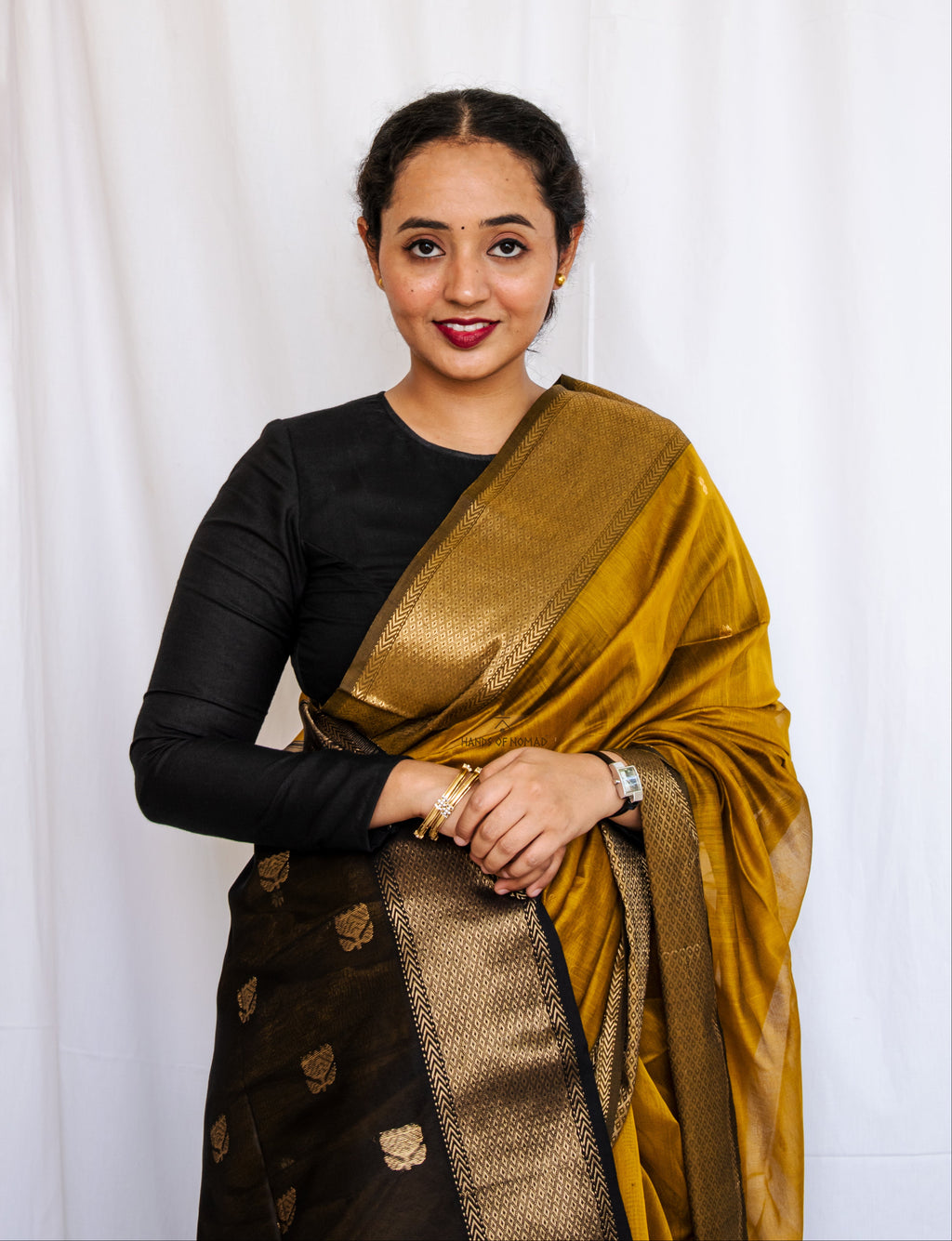Mustard Cotton Silk Maheshwari Saree