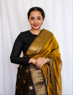 Mustard Cotton Silk Maheshwari Saree