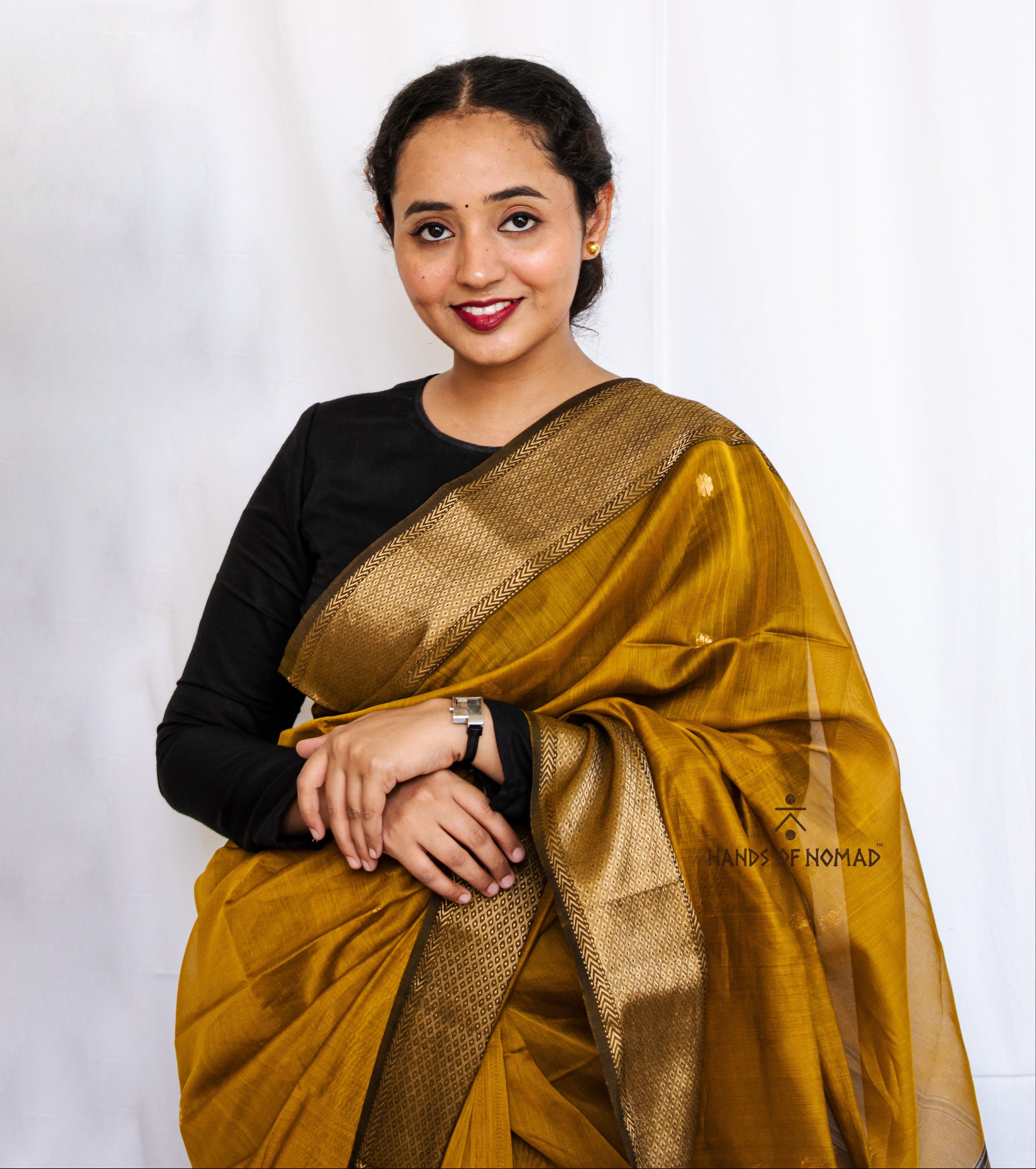 Mustard Cotton Silk Maheshwari Saree