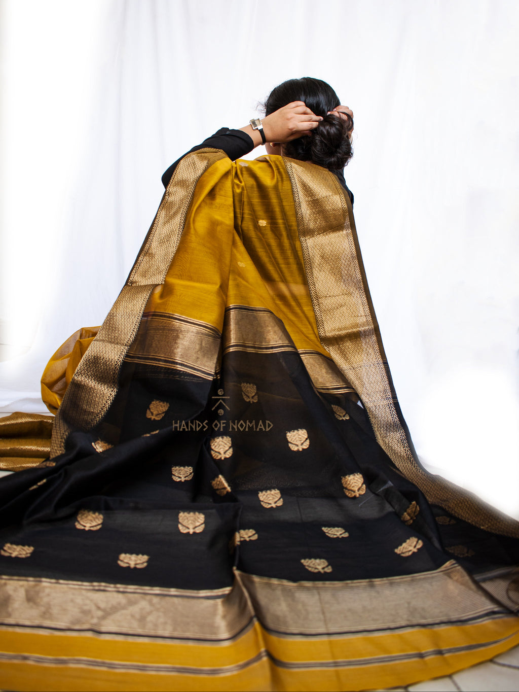 Mustard Cotton Silk Maheshwari Saree