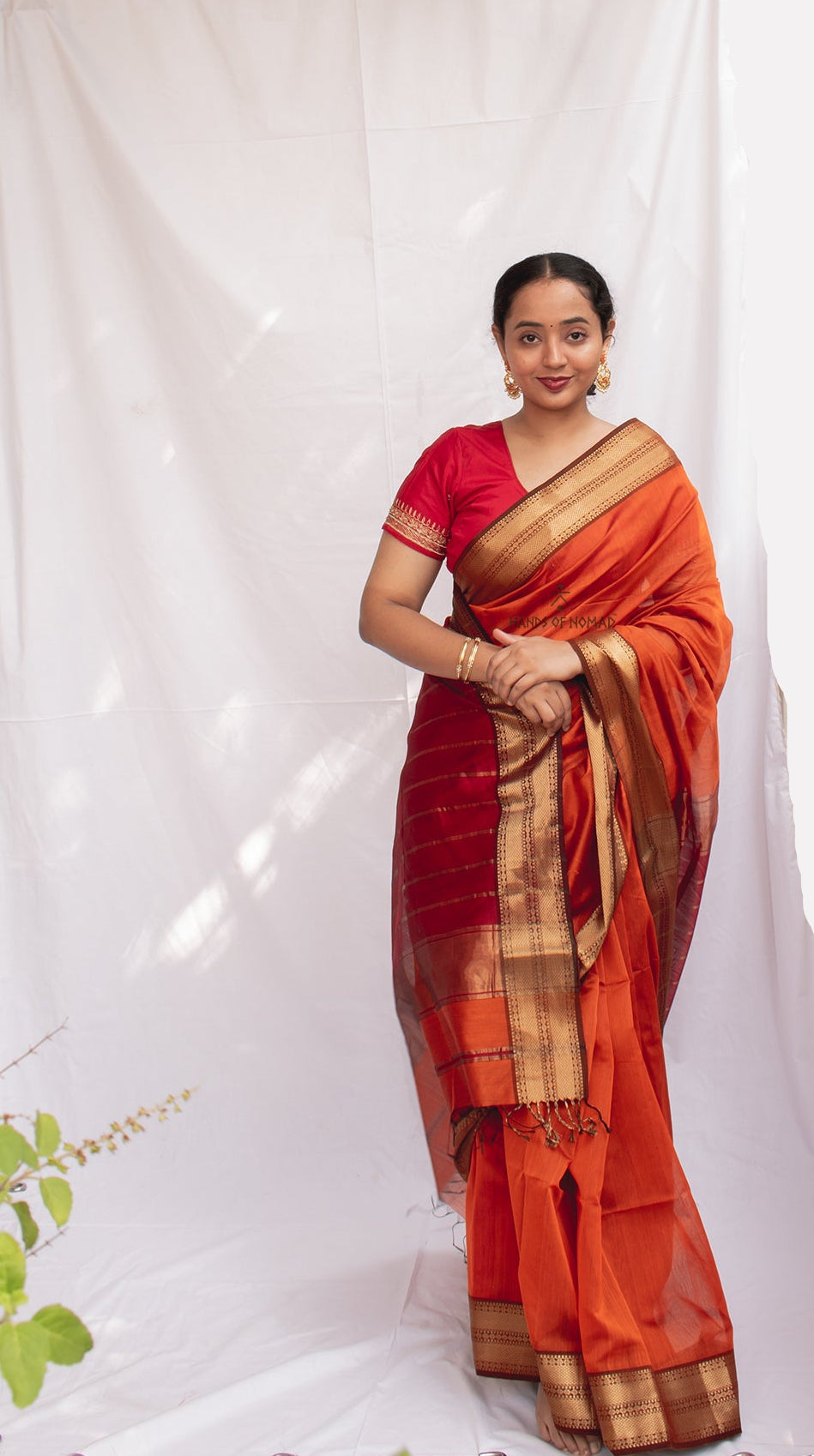Orange Cotton Silk Maheshwari Saree
