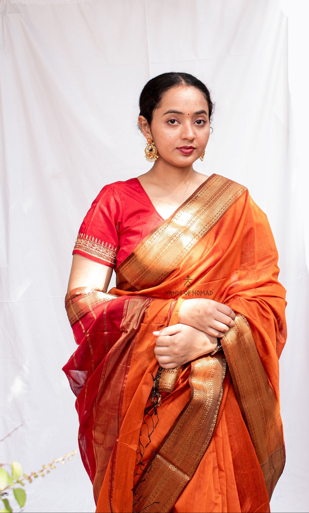 Orange Cotton Silk Maheshwari Saree