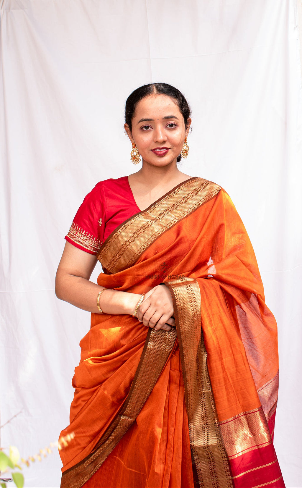 Orange Cotton Silk Maheshwari Saree