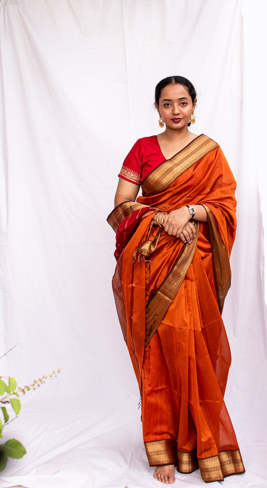Orange Cotton Silk Maheshwari Saree