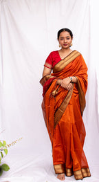 Orange Cotton Silk Maheshwari Saree