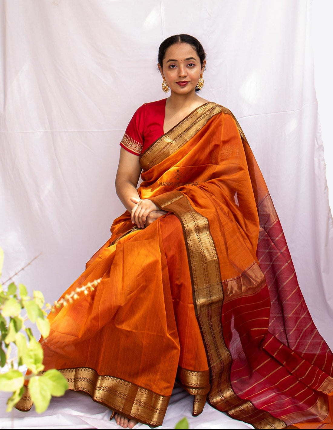 Orange Cotton Silk Maheshwari Saree