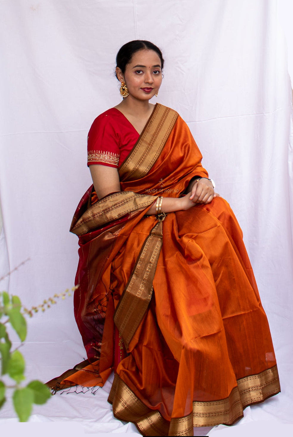 Orange Cotton Silk Maheshwari Saree