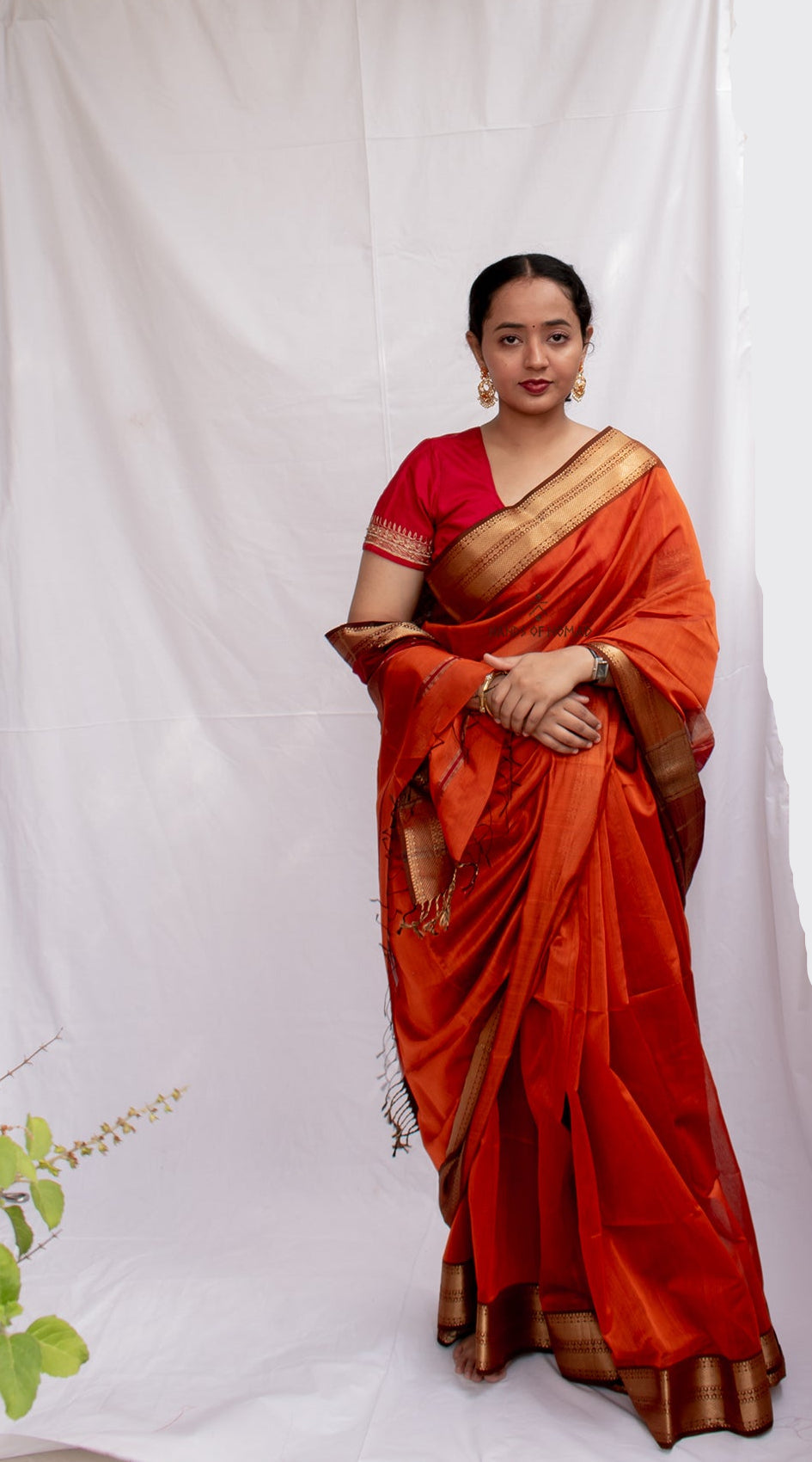 Orange Cotton Silk Maheshwari Saree