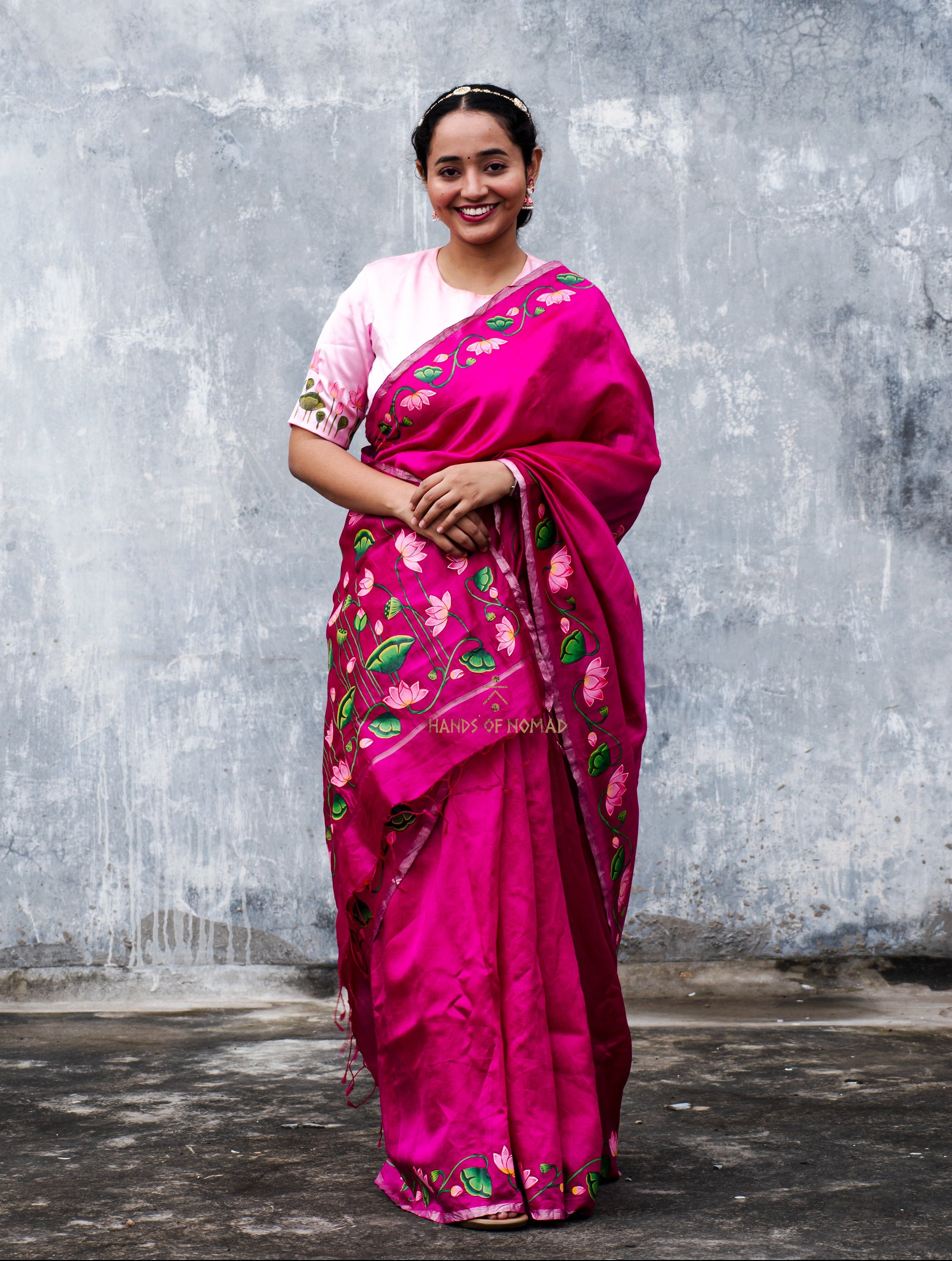Pink Hand Painted Pichwai Silk Saree