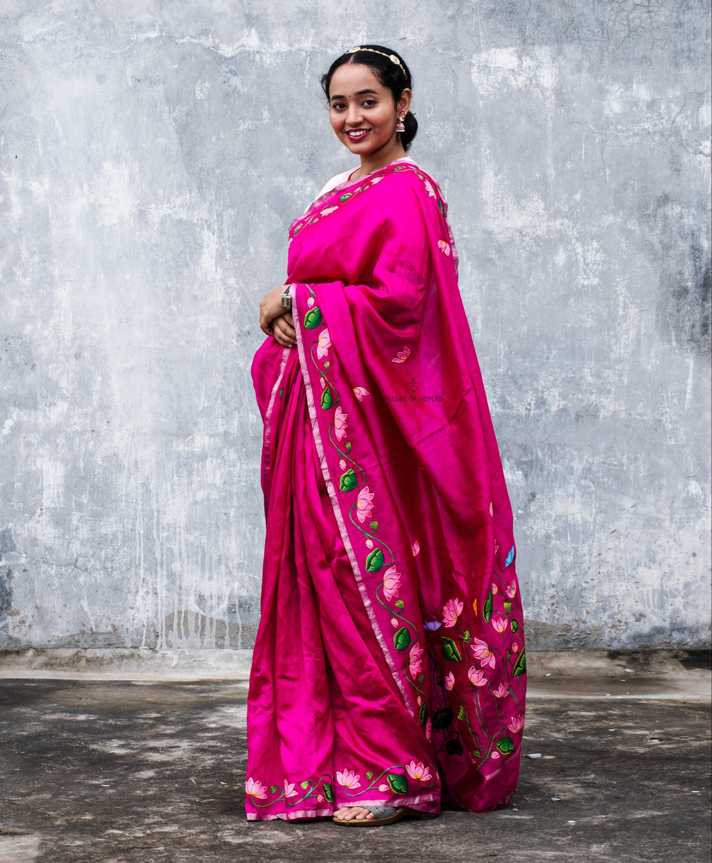 Pink Hand Painted Pichwai Silk Saree