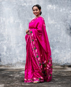 Pink Hand Painted Pichwai Silk Saree