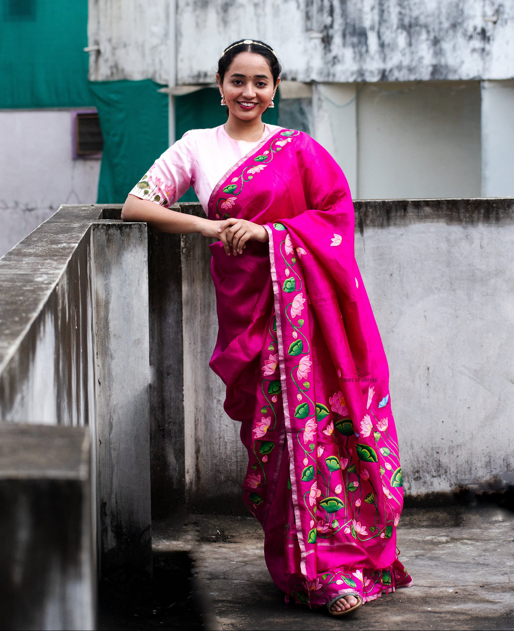Pink Hand Painted Pichwai Silk Saree