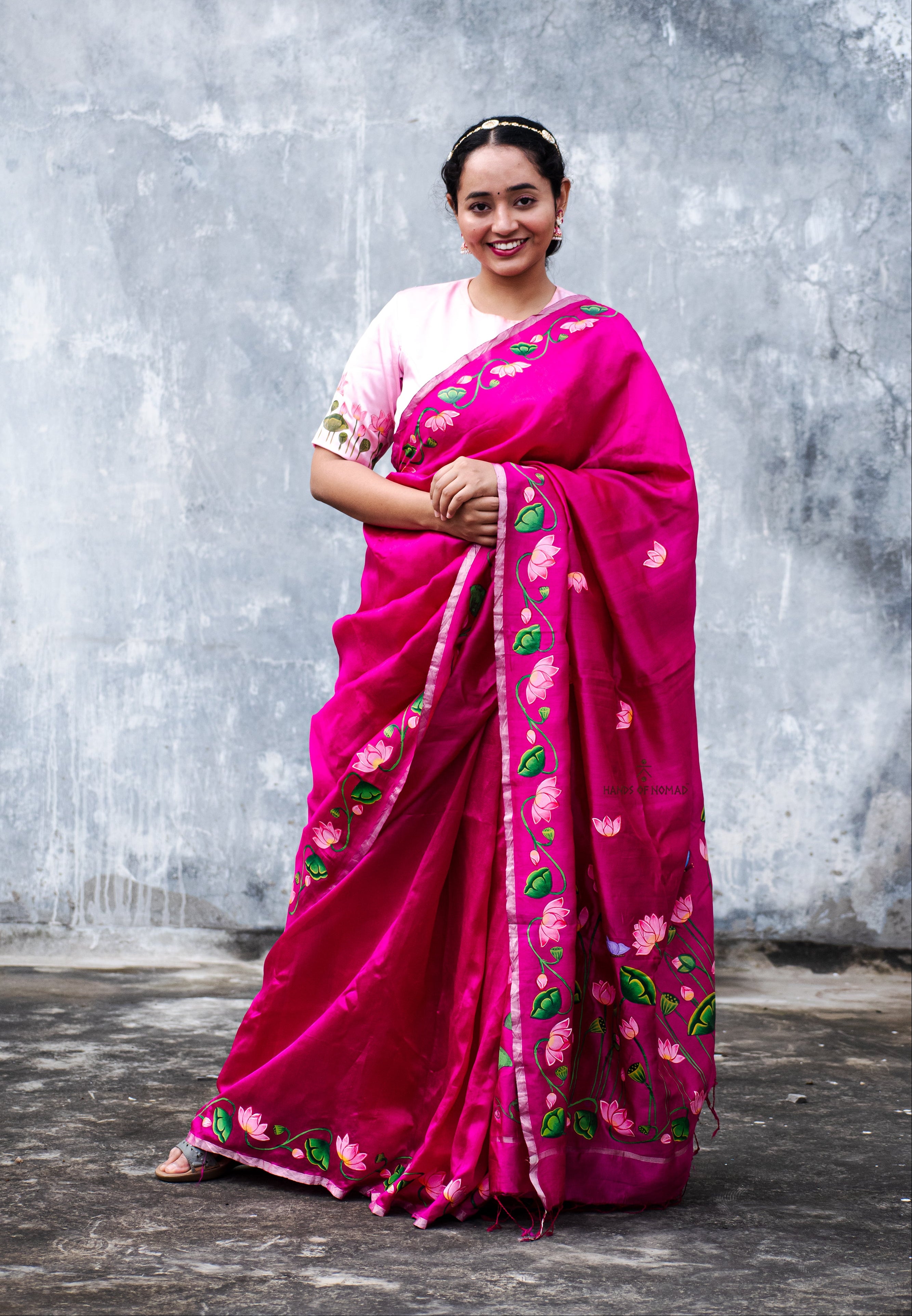 Pink Hand Painted Pichwai Silk Saree