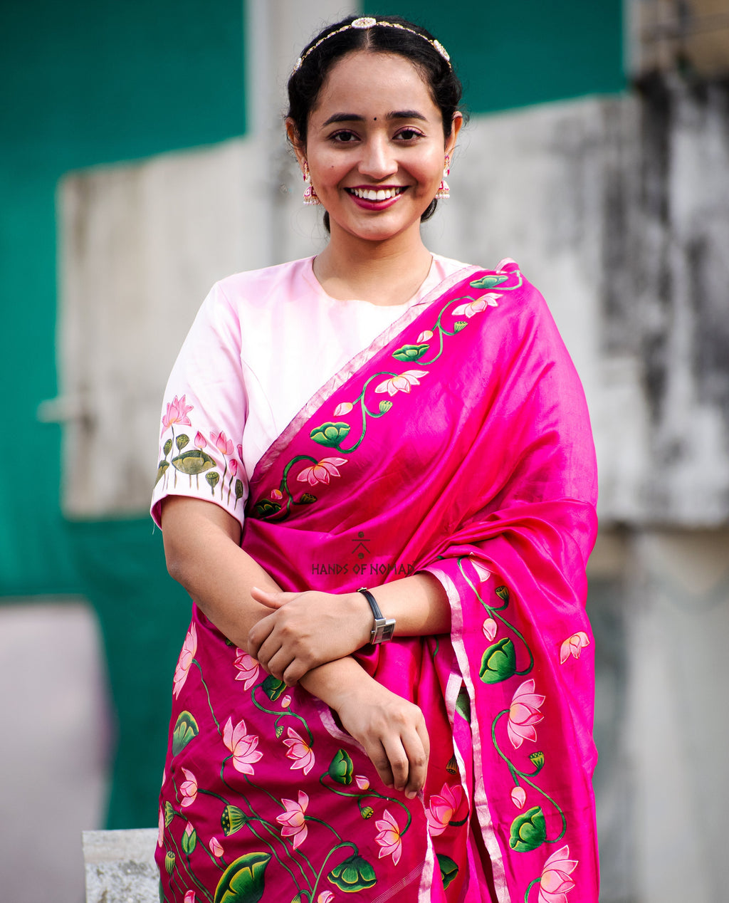 Pink Hand Painted Pichwai Silk Saree