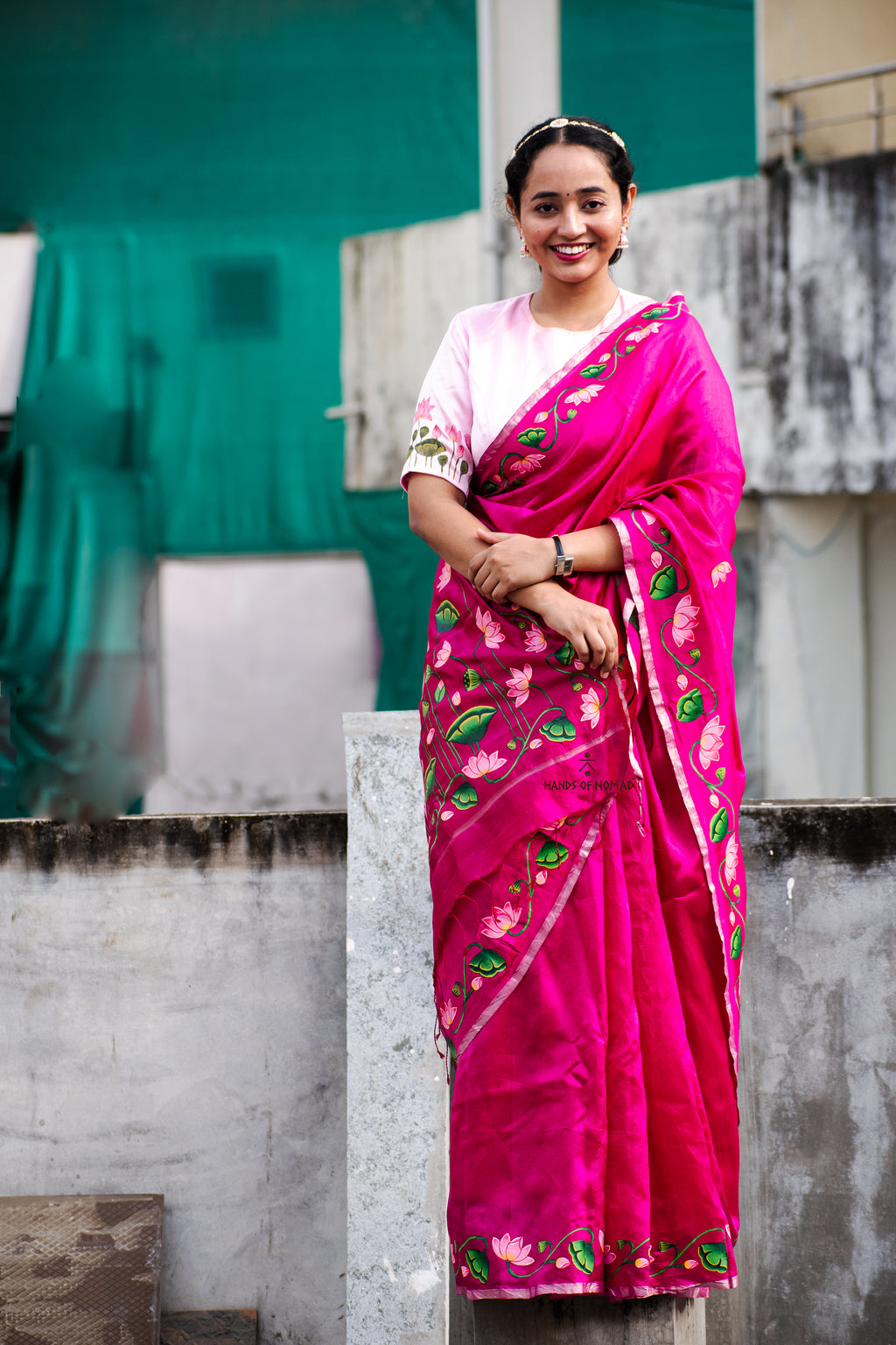 Pink Hand Painted Pichwai Silk Saree