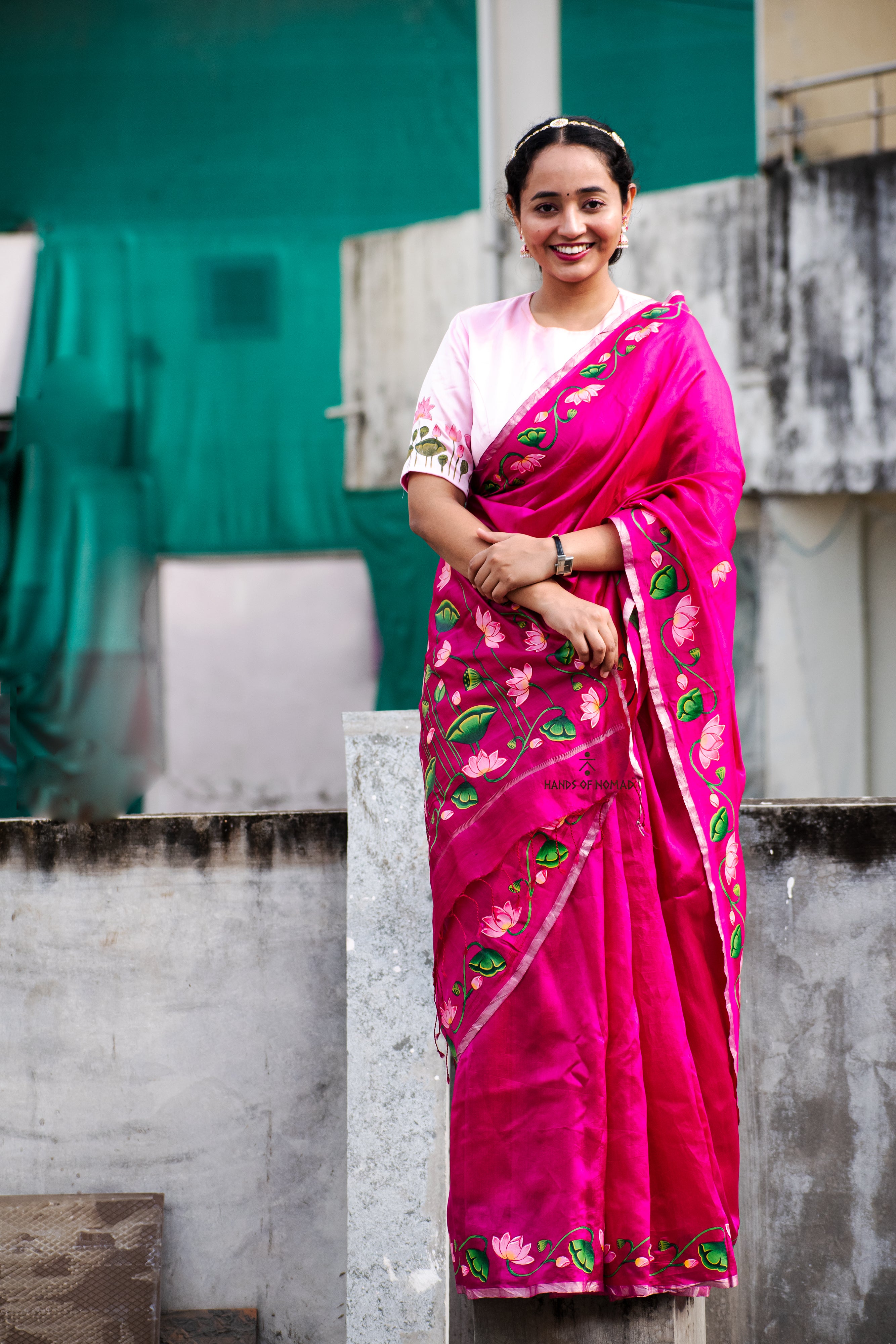 Pink Hand Painted Pichwai Silk Saree
