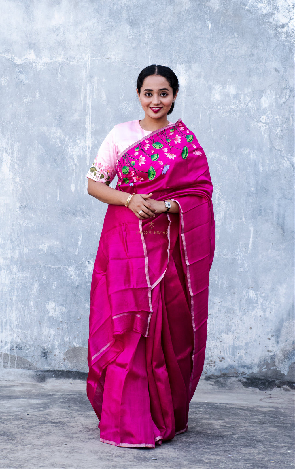 Pink Hand Painted Pichwai Silk Saree