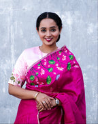 Pink Hand Painted Pichwai Silk Saree