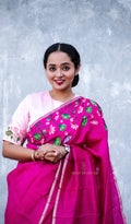 Pink Hand Painted Pichwai Silk Saree