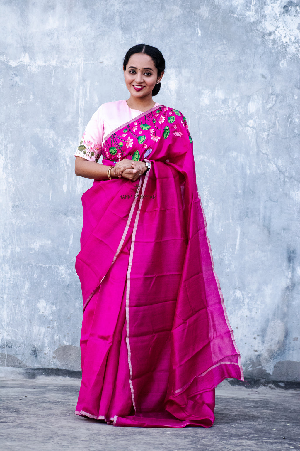 Pink Hand Painted Pichwai Silk Saree