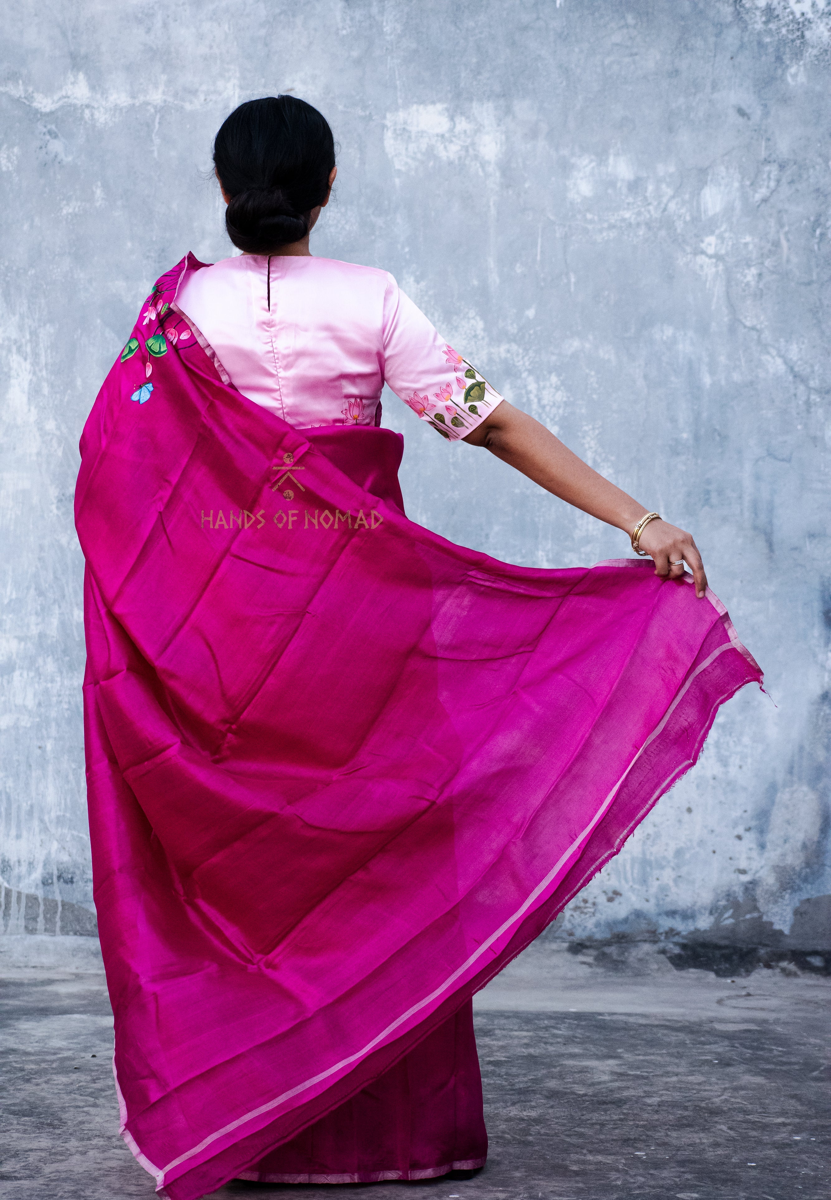 Pink Hand Painted Pichwai Silk Saree