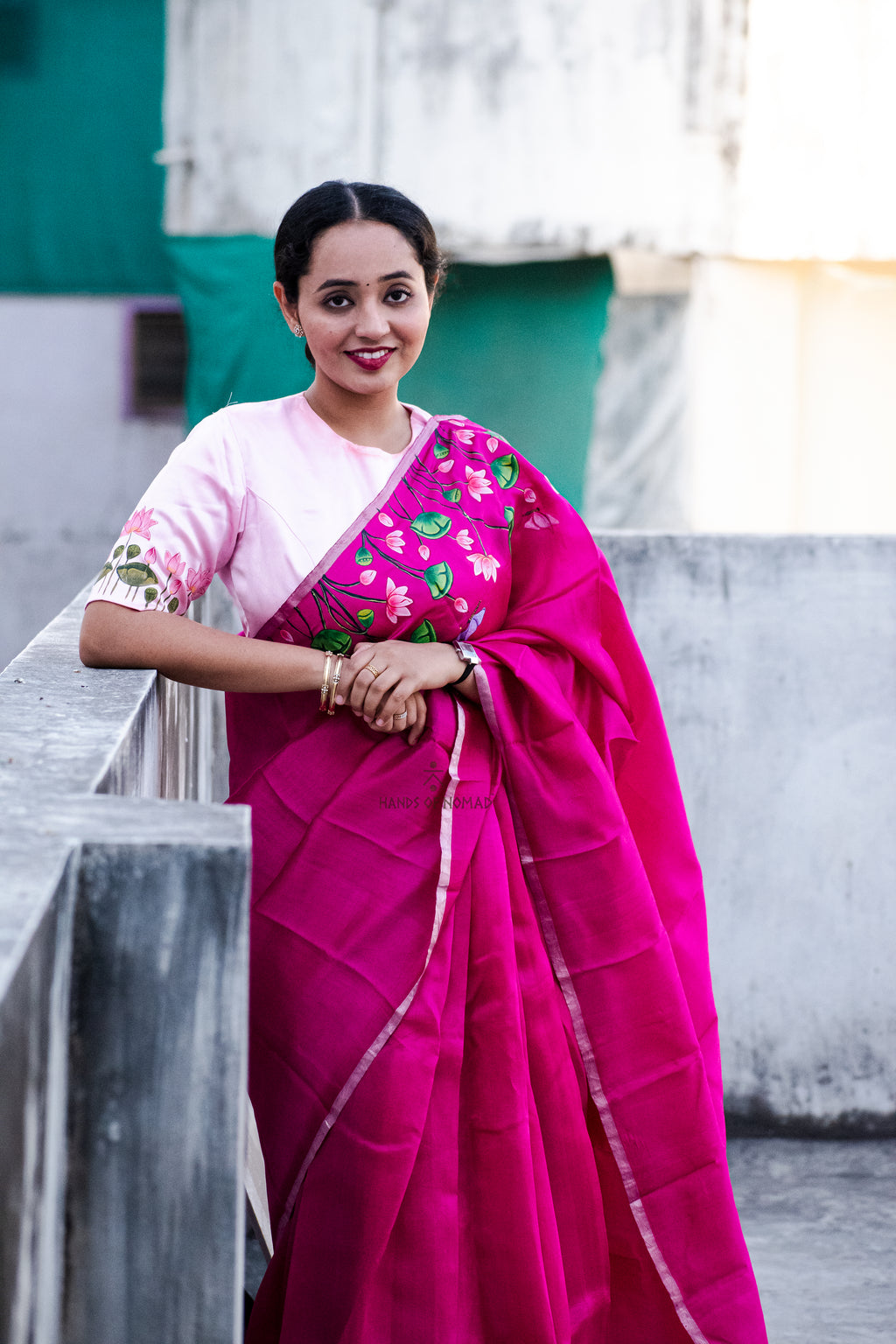 Pink Hand Painted Pichwai Silk Saree