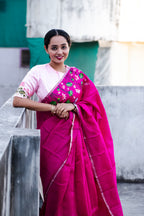 Pink Hand Painted Pichwai Silk Saree