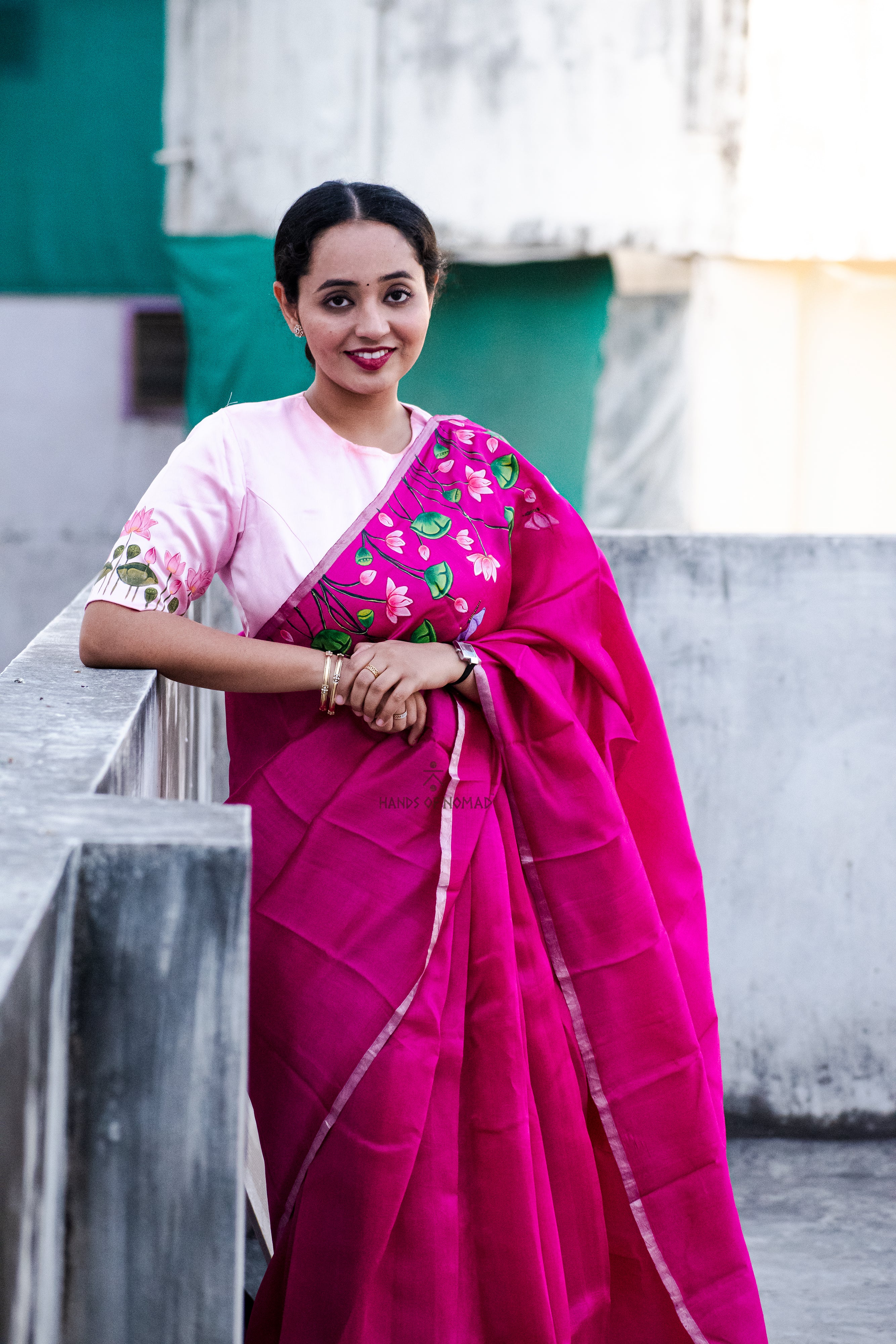 Pink Hand Painted Pichwai Silk Saree