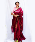 Pink stripes Cotton Silk Maheshwari Saree