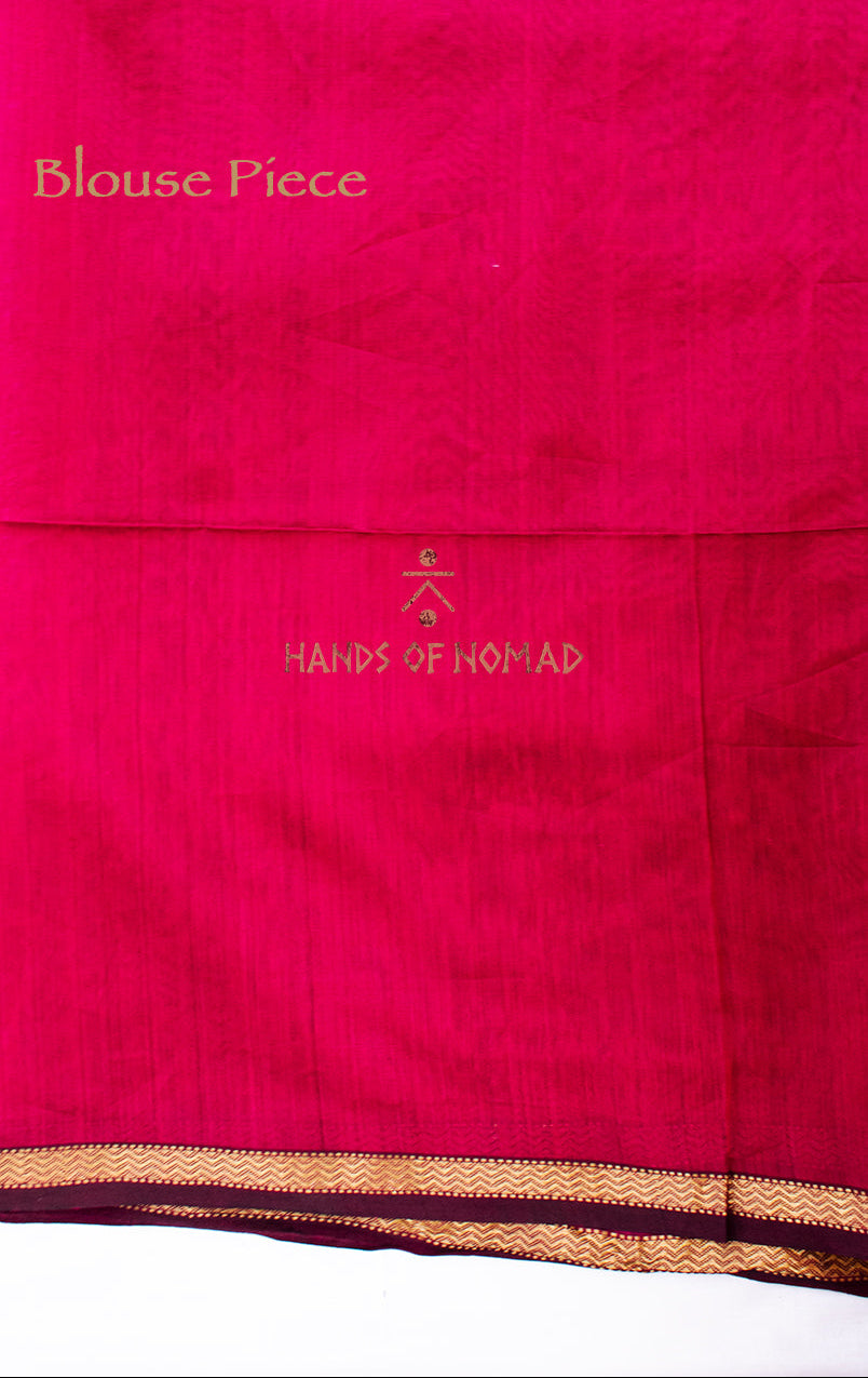 Pink stripes Cotton Silk Maheshwari Saree
