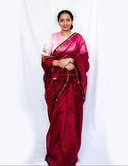 Pink stripes Cotton Silk Maheshwari Saree