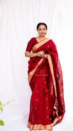 Woman wearing a Red Cotton Silk Chanderi saree 