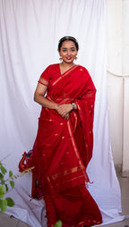 Red Cotton Silk Maheshwari Saree