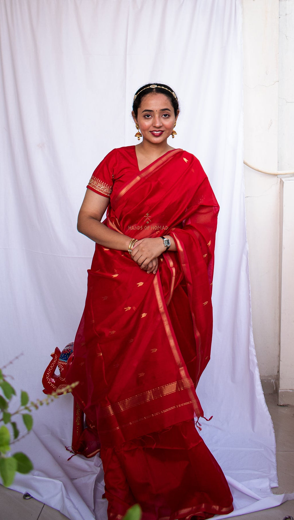 Red Cotton Silk Maheshwari Saree