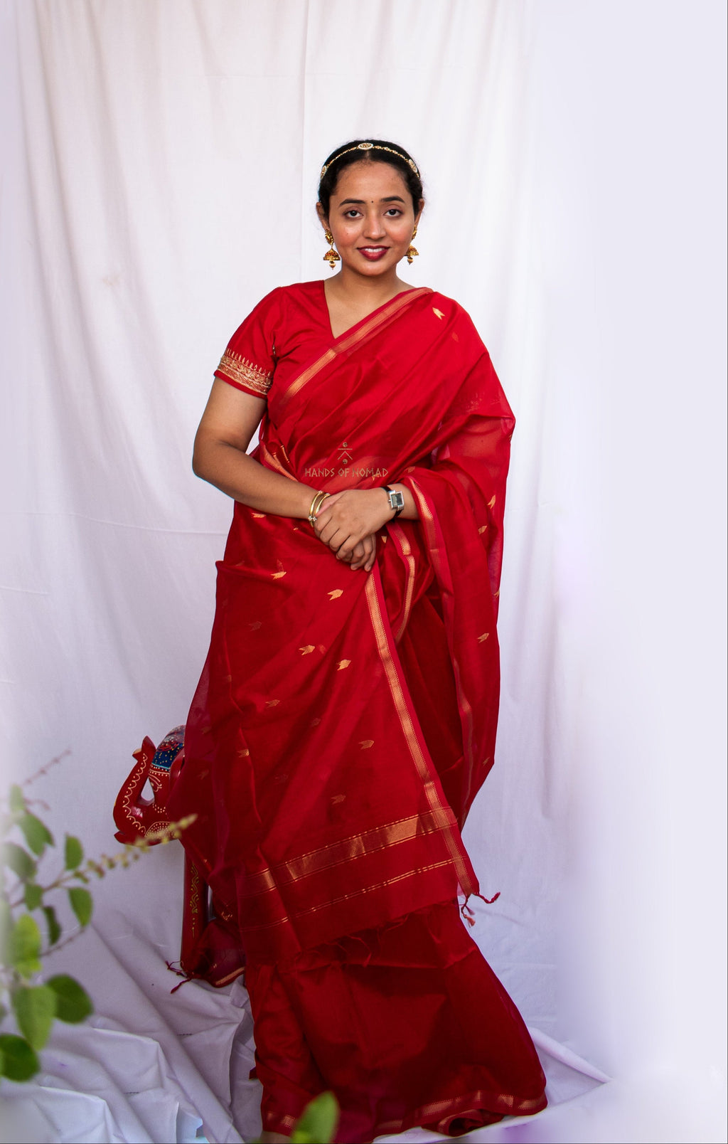 Red Cotton Silk Maheshwari Saree