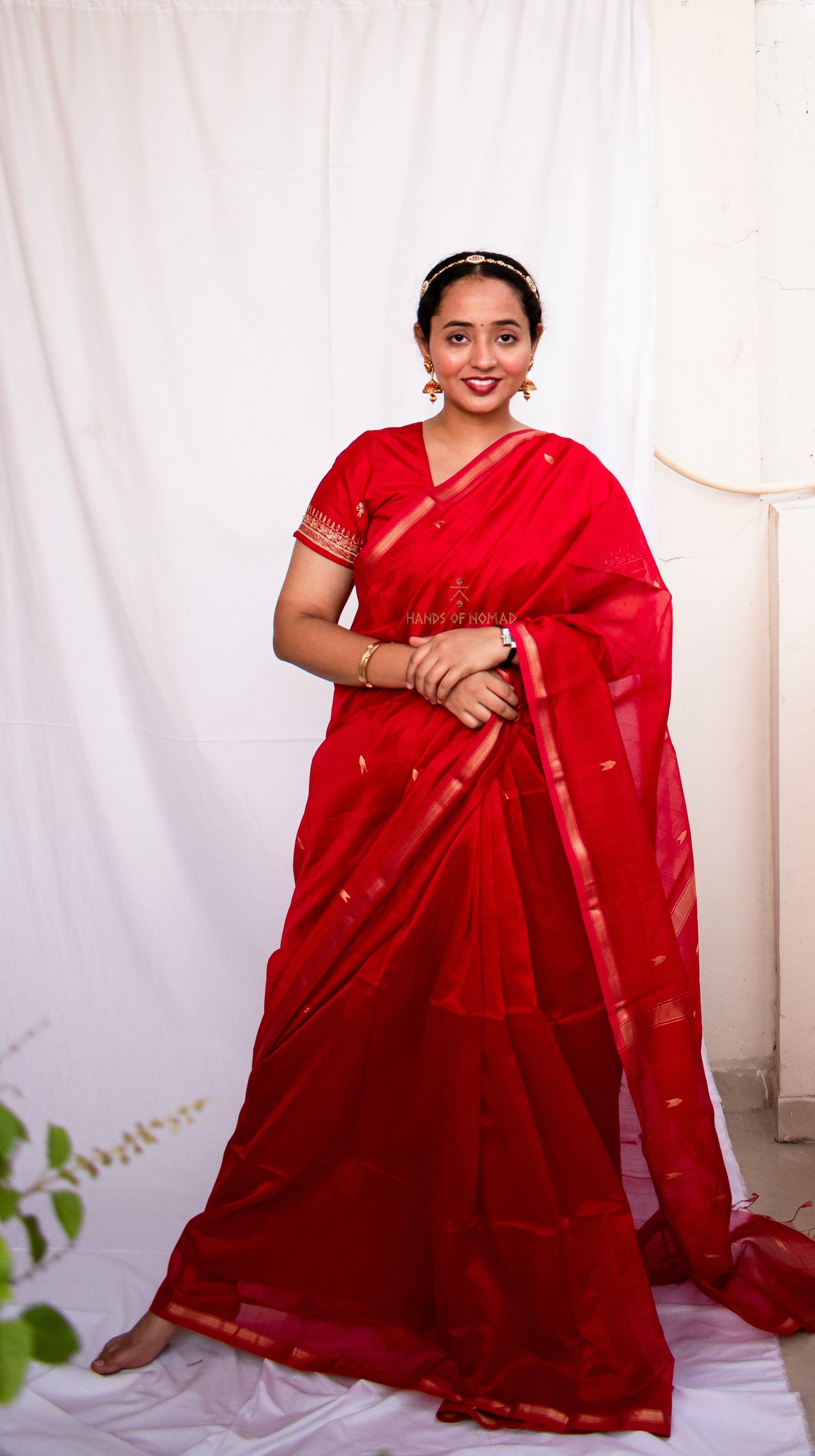 Red Cotton Silk Maheshwari Saree