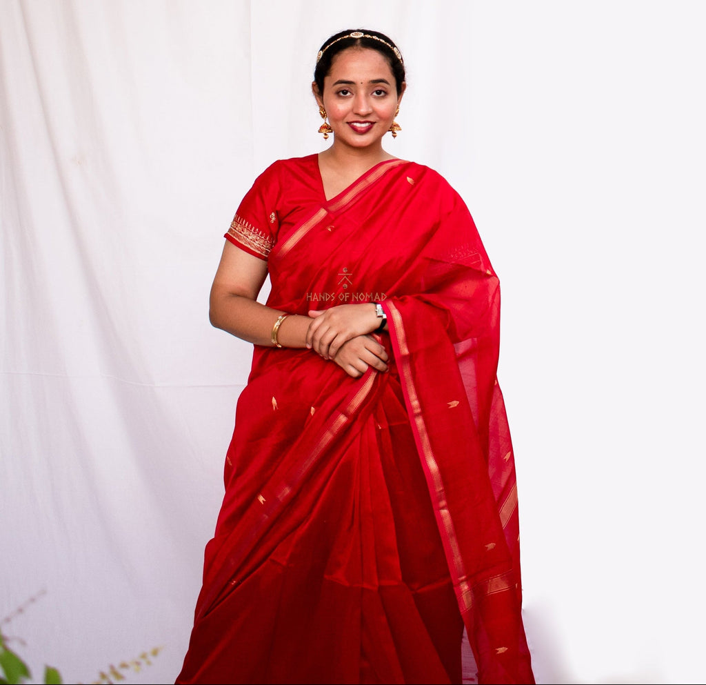 Red Cotton Silk Maheshwari Saree
