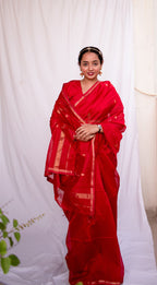 Red Cotton Silk Maheshwari Saree