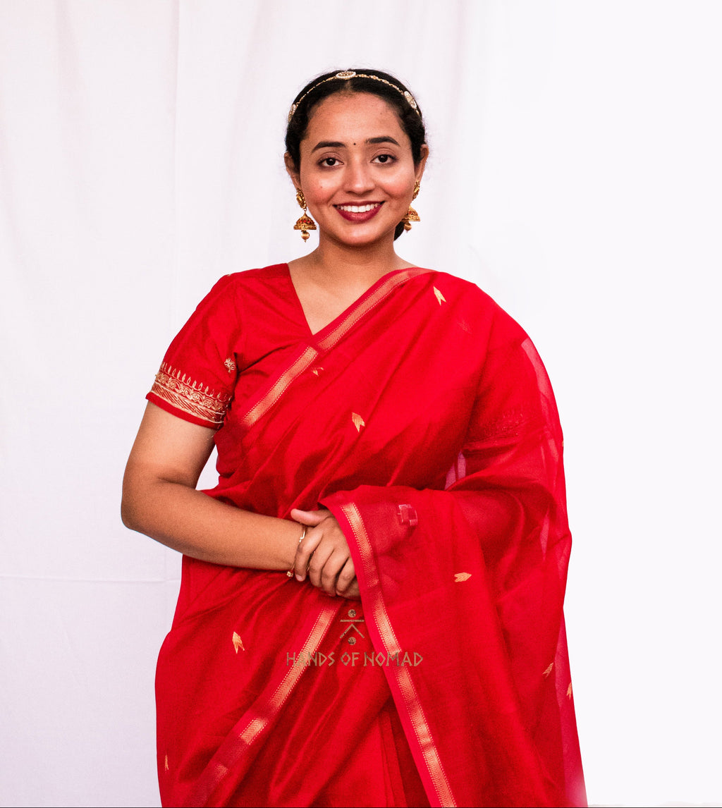 Red Cotton Silk Maheshwari Saree